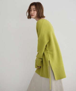 YECCA VECCA Vネックドロストデザインニット Lime Green