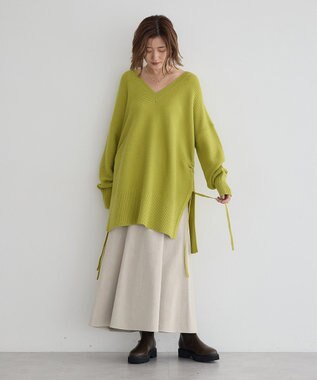 YECCA VECCA Vネックドロストデザインニット Lime Green