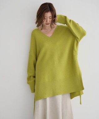 YECCA VECCA Vネックドロストデザインニット Lime Green