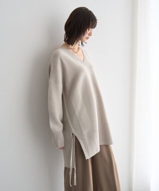 YECCA VECCA Vネックドロストデザインニット Lime Green