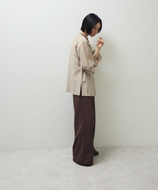 Green Parks フリルカラーリボンブラウス Beige