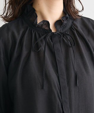 Green Parks フリルカラーリボンブラウス Black