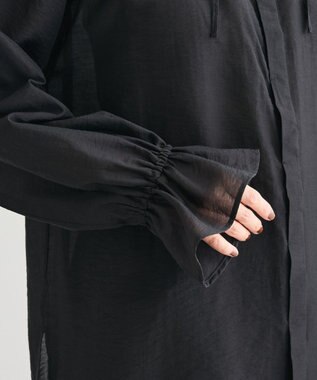 Green Parks フリルカラーリボンブラウス Black