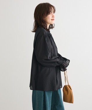 Green Parks フリルカラーリボンブラウス Black