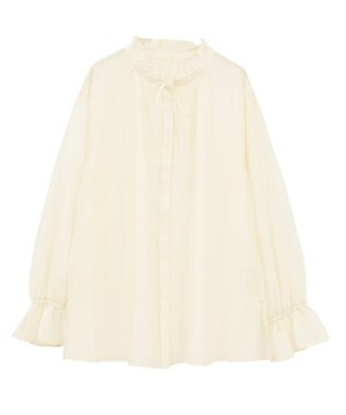 Green Parks フリルカラーリボンブラウス Ivory