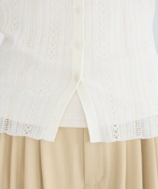 CRAFT STANDARD BOUTIQUE レースニット衿付き半袖カーディガン Off White