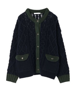 AMERICAN HOLIC 配色ケーブルニットカーディガン Navy
