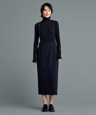 uncrave 【防しわ・UVカット・洗濯機洗い可】バルキーツイル スカート(サスペンダー付き)（uncrave STANDARD） ネイビー