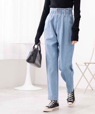 WEGO ウエストフリルマムデニムパンツ デニム淡色