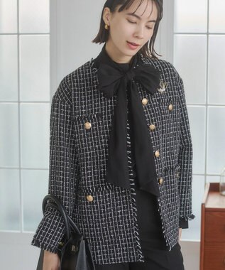 WEGO 【ANGIE VINTAGE/オケージョン対応 / セレモニー対応】ノーカラー ツイードジャケット ブラックその他