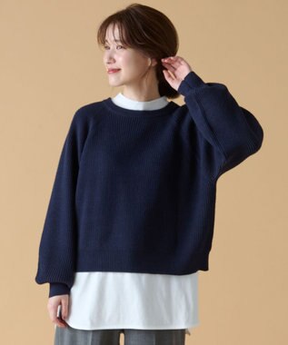 ANY L 【洗濯機可】ウールブレンドクロップドニット ネイビー