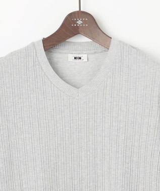 JOSEPH ABBOUD 【キングサイズ・ビジカジ】ストライプリンクス VネックＴシャツ ライトグレー系