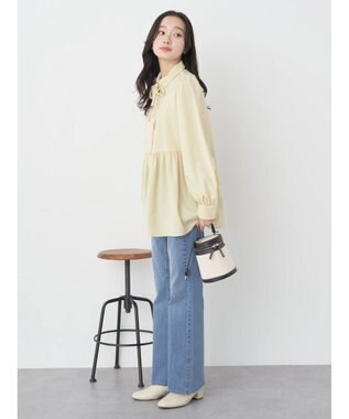 earth music&ecology リボン付き切り替えギャザーシャツチュニック Yellow