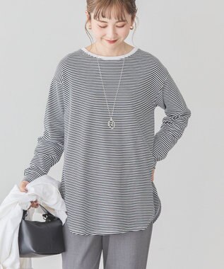 AMERICAN HOLIC クルーネックロングカットプルオーバー Border Black