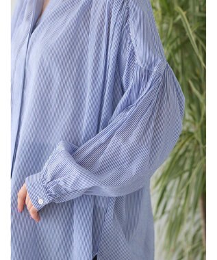 AMERICAN HOLIC カルゼギャザーシャツチュニック Stripe Navy