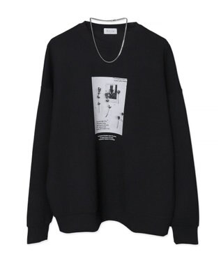 WEGO 【２点セット】アクセ付きフォトグラフィックプルオーバー ブラック