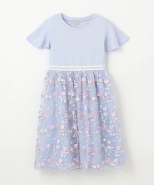 ANY KIDS 刺繍 チュール ワンピース サックスブルー