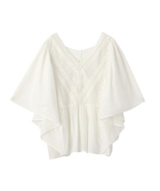 earth music&ecology 【WEB・一部店舗限定】【綿100％】レース＆ピンタックポンチョ Off White