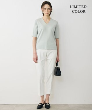 ICB L 【先行予約・WEB限定カラーあり】 シンセティックハイゲージ 半袖Vネックニット アイスグレー［WEB限定］