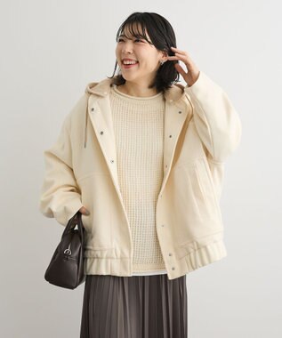 Green Parks ニットフード付きウーリーブルゾン Off White