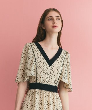 GRACE CONTINENTAL ドットフレアスリーブマキシ ベージュ