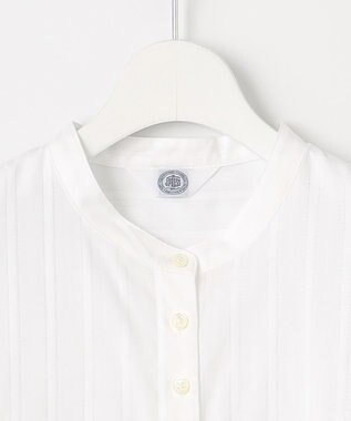 J.PRESS LADIES S 【洗える】セルロースカラミストライプ バンドカラー ブラウス ホワイト系