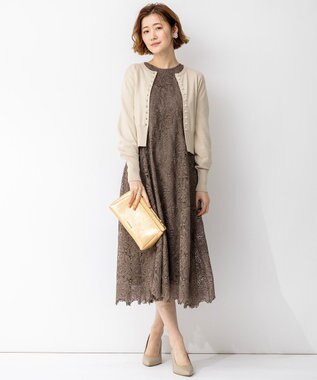 23区 【APPLAUDIR】Brocheリボンブーケレース ドレス ブラウン系