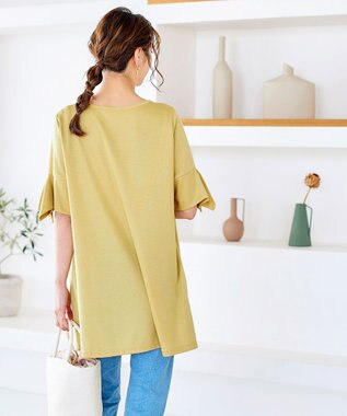 Tiaclasse 【洗える】フレアカフスポンチチュニックブラウス イエロー