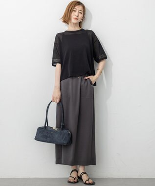 23区 【撥水加工/洗える】スムースサテン Iライン スカート グレー系