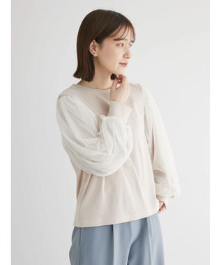 Green Parks 袖チュールドッキングリブプルオーバー Light Beige