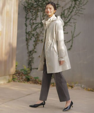 J.PRESS LADIES L 【2way・ライナー付き】スパンライクナイロンタッサー フーデッド コート ライトベージュ系