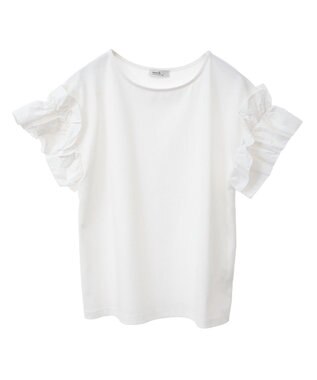 earth music&ecology 【接触冷感/洗濯機可】ギャザーフリルスリーブカットソー Ivory