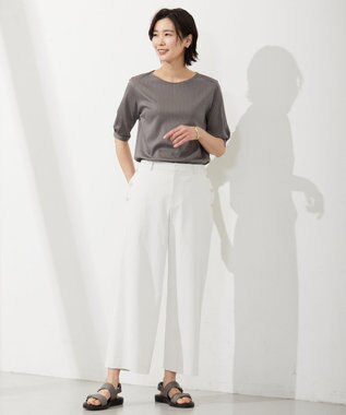 J.PRESS LADIES L 【洗える・吸水速乾】コットン麻シェルドライ ワイド パンツ アイボリー系