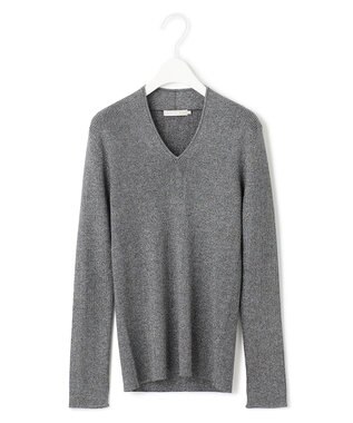 ICB 【洗える】エクストラファインメリノリブ Vネックニット グレー系ラメ