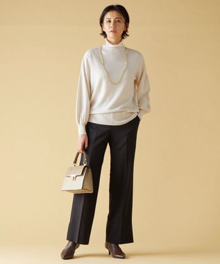 自由区 【洗える】ソフトウールハイゲージパフスリーブハイネック ニット ベージュ系