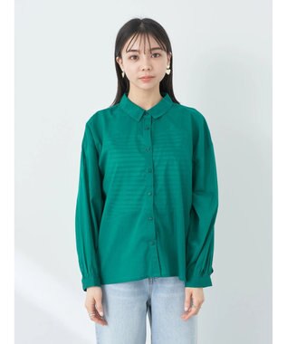 earth music&ecology コットンボイルギャザーシャツ Green