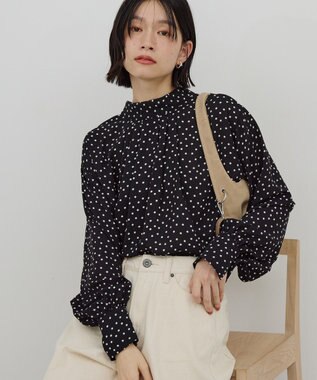 AMERICAN HOLIC 【イージーケア】ドット柄ボウタイブラウス Black