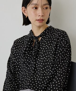 AMERICAN HOLIC 【イージーケア】ドット柄ボウタイブラウス Black