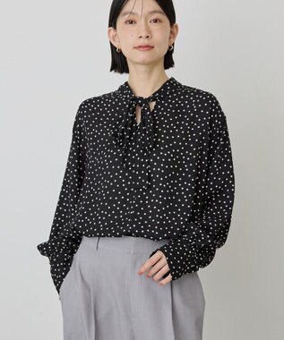 AMERICAN HOLIC 【イージーケア】ドット柄ボウタイブラウス Black