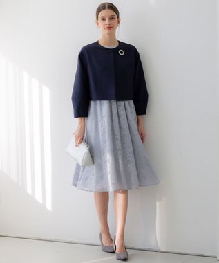 23区 L 【APPLAUDIR】フラワーサテンオパール ドレス グレイッシュブルー系