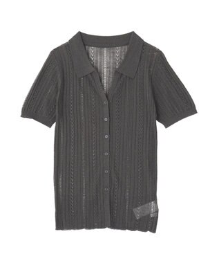 CRAFT STANDARD BOUTIQUE レースニット衿付き半袖カーディガン Dark Gray