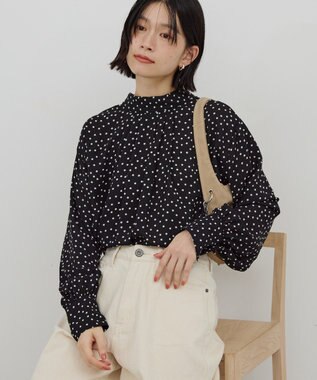 AMERICAN HOLIC 【イージーケア】ドット柄ボウタイブラウス Black