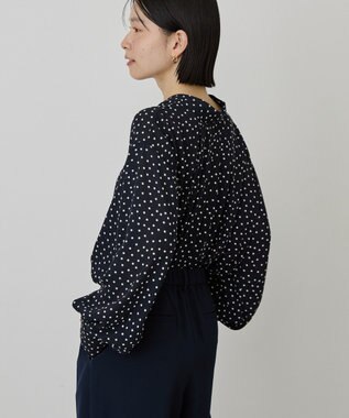 AMERICAN HOLIC 【イージーケア】ドット柄ボウタイブラウス Navy