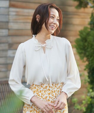 Feroux プリーツコンビ ブラウス アイボリー系