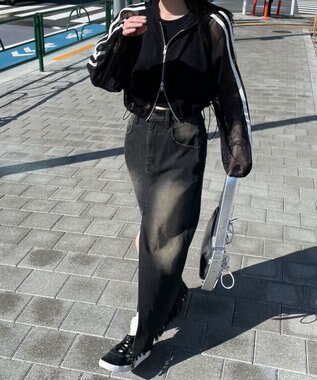 WEGO Wジップラインメッシュパーカー ブラック