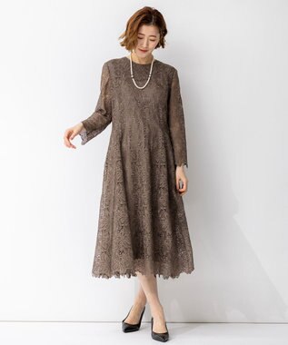 23区 【APPLAUDIR】Brocheリボンブーケレース ドレス ブラウン系