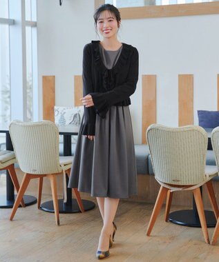 Tiaclasse 【おのののかさん着用】半袖&長袖選べる袖丈・タックフレアワンピース 長袖チャコールグレー