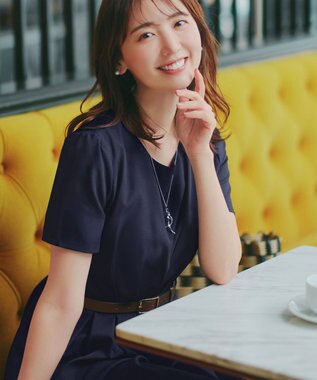 Tiaclasse 【おのののかさん着用】半袖&長袖選べる袖丈・タックフレアワンピース 半袖ネイビー