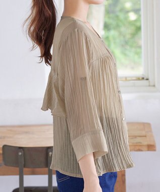 Tiaclasse 【洗える】楊柳バックフリルブルゾン ベージュ