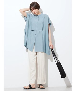 AMERICAN HOLIC ブザムフレンチスリーブバックオープンチュニック Sax